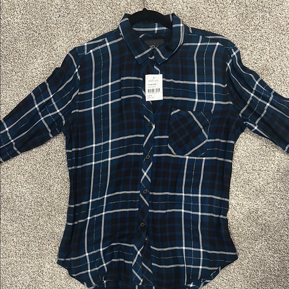 Rails: Blue and White Plaid Button-Up Shirt size small